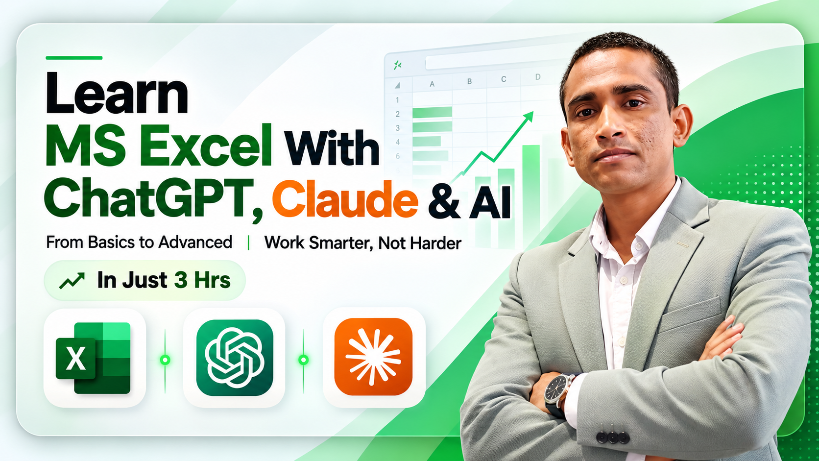 Learn MS Excel with ChatGPT, Claude and AI — 3-hour hands-on workshop